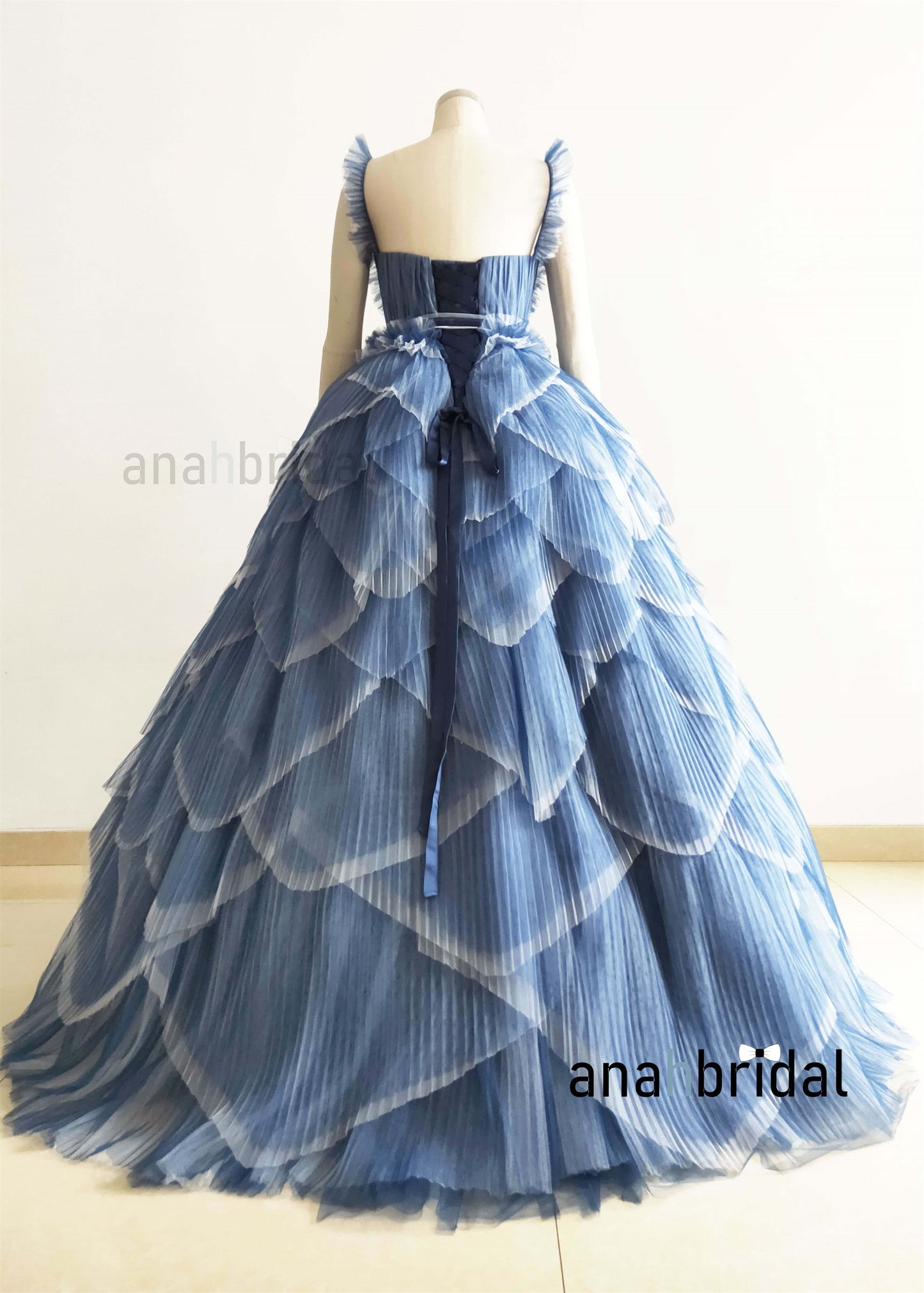 Pleated Tulle Petals Photoshoot Dress/ Prom Dress