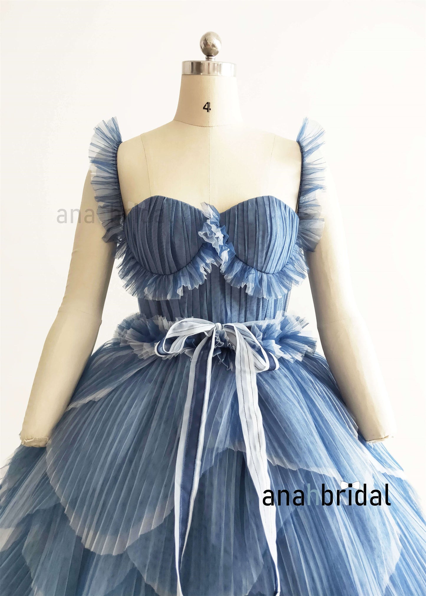 Pleated Tulle Petals Photoshoot Dress/ Prom Dress