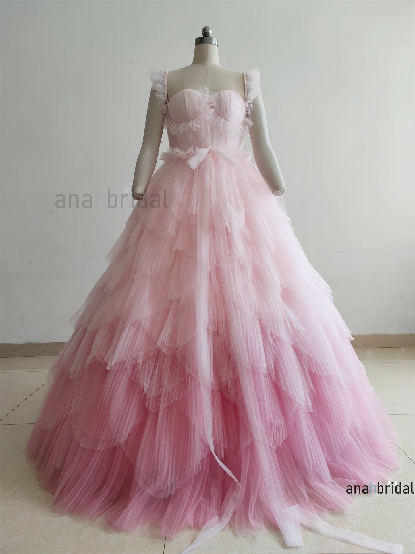 Pleated Tulle Petals Photoshoot Dress/ Prom Dress