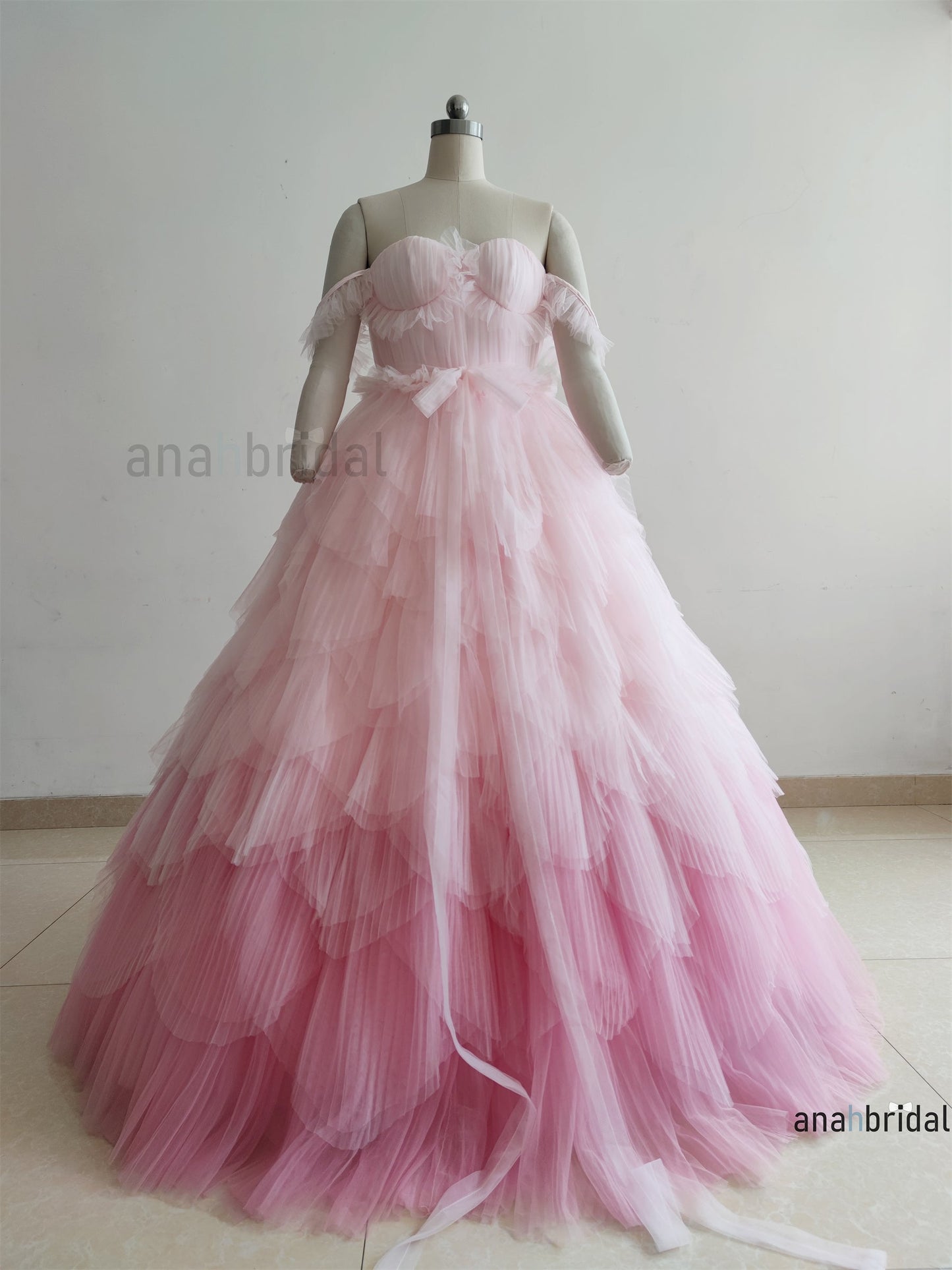 Pleated Tulle Petals Photoshoot Dress/ Prom Dress