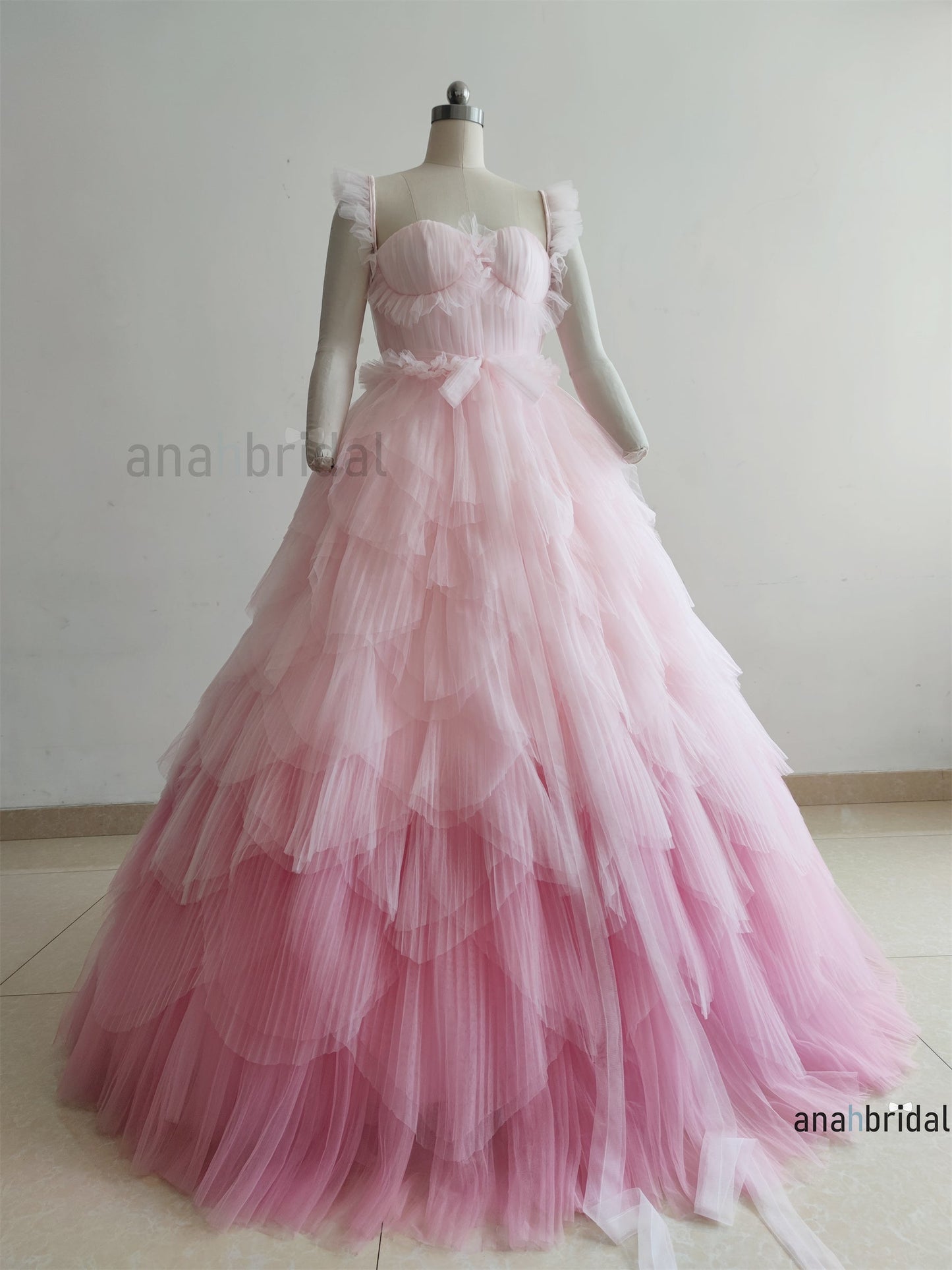 Pleated Tulle Petals Photoshoot Dress/ Prom Dress