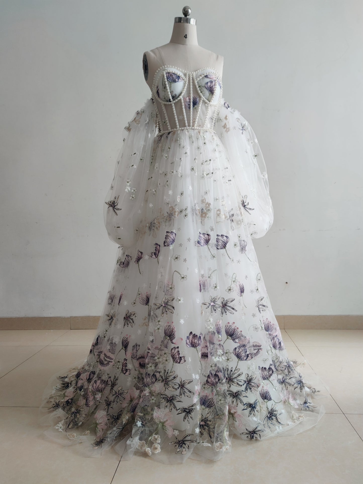 Pearl Embellished Floral Lace PhotoShoot Dress