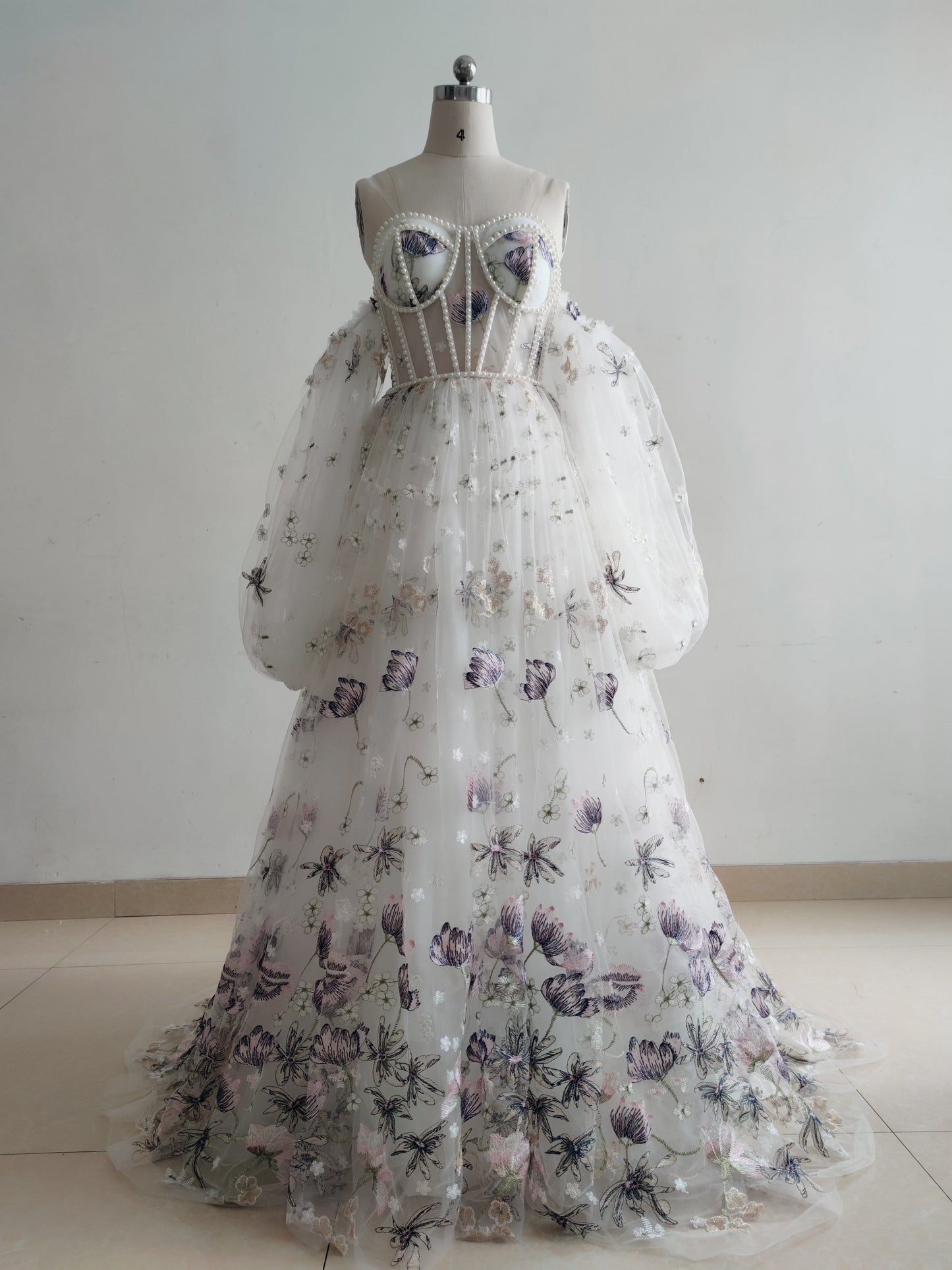 Pearl Embellished Floral Lace PhotoShoot Dress