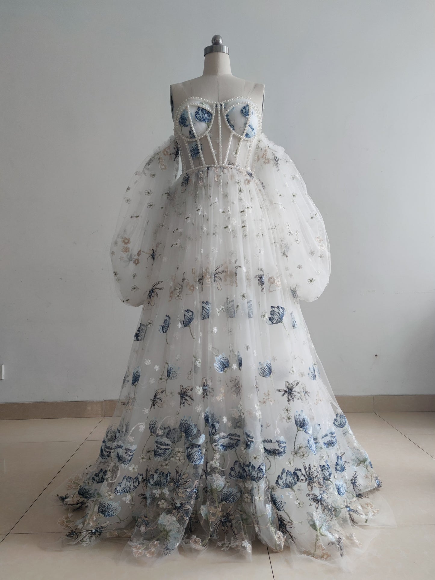 Pearl Embellished Floral Lace PhotoShoot Dress
