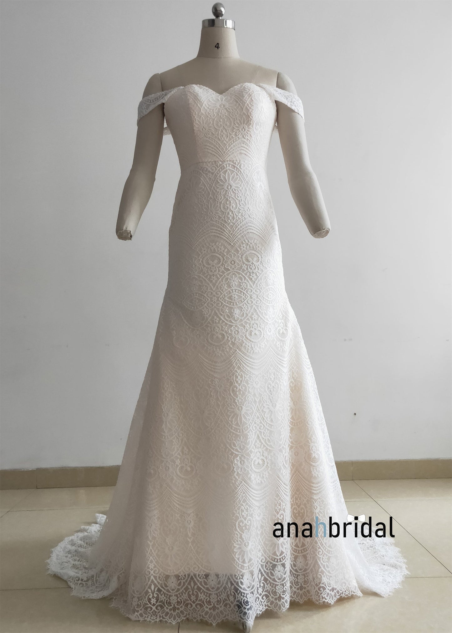 Off Shoulder Ivory Lace Wedding Dress