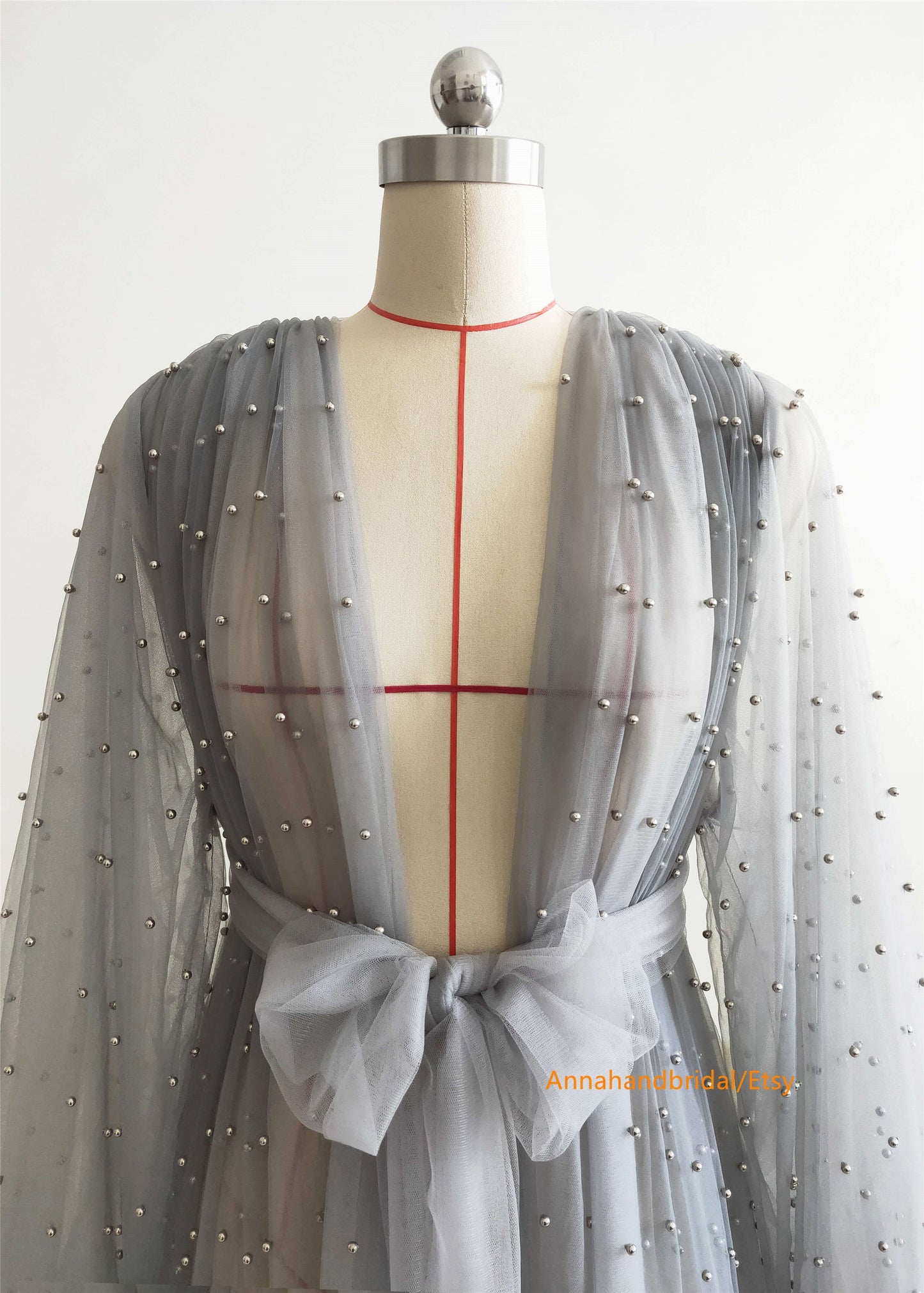 Gray Pearls Tulle Maternity Dress