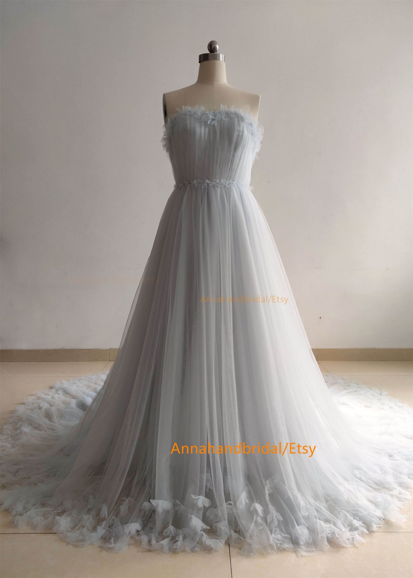 Gray Blue Strapless PhotoShoot Dress