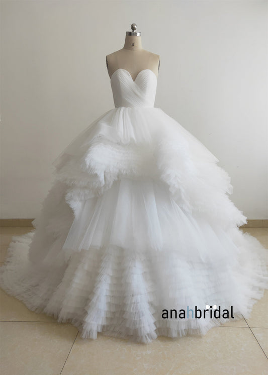 Strapless Ivory Ruffled Tulle Luxury Photoshoot Dress